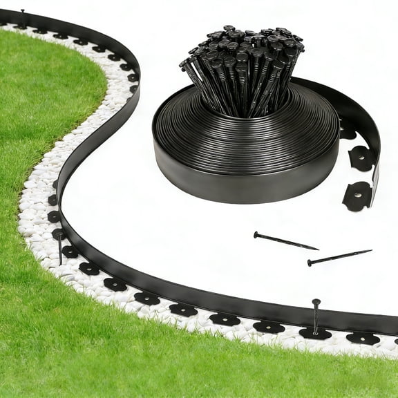 Garden Landscape Edging Kit,32.8ft 2-Inch Tall Garden Edging Border with 30pcs Anchoring Spikes No Dig Lawn Border Design for Garden Lawn Yard Black