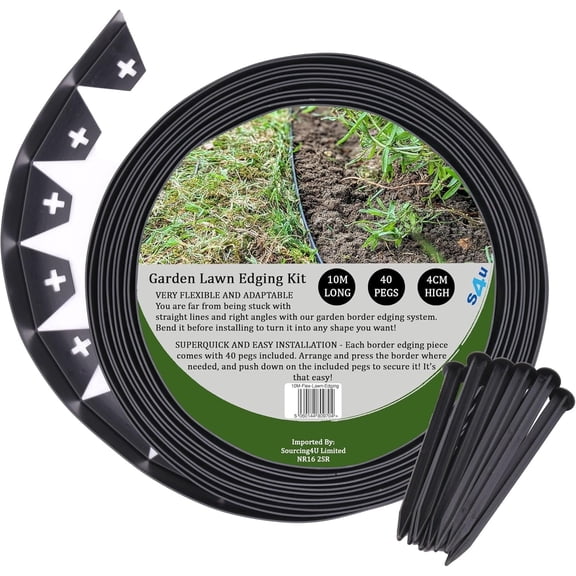 S4U Landscaping Kit, 32ft Long, 1.5 inch Tall Black Premium-Grade PVC Garden Border Edging with 40 Anchoring Pegs,