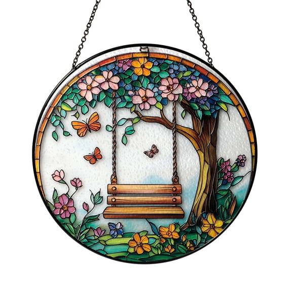 Garden Landscape Swing Stained Glass Suncatcher – Decorative Window Art1901