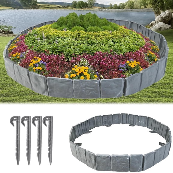 Garden Lawn Edging Border With Strong Securing Pegs, Flexible Plastic Landscape Edging For Curves And Angles, Plant Root Barrier For Yard Flower Beds, Easy Install No Dig Kit(gray)