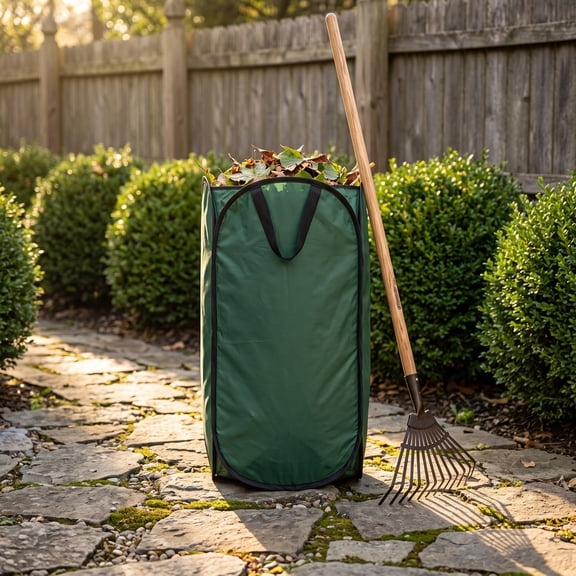 Garden Leaf Bag, 35 Inch Pop Up Yard Waste Collection Bag with Spring Steel Frame, Large Capacity Foldable Storage Container for Leaves Grass Clippings