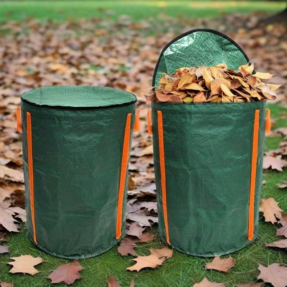 Garden Leaf Bag with Lid, Heavy-Duty Collapsible Yard Waste Container for Lawn Debris, Outdoor Garden Trash Collection and Leaf Storage Bag