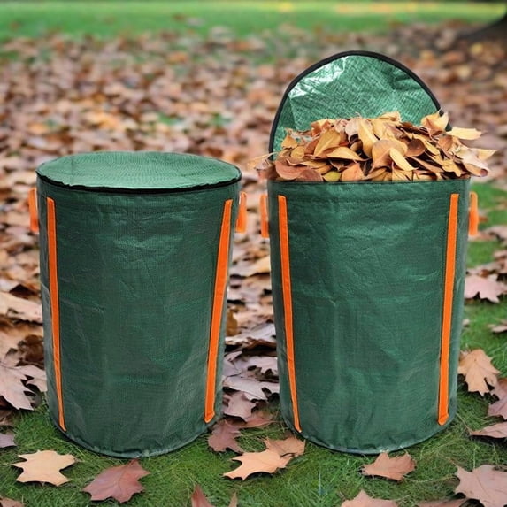 Garden Leaf Bag with Lid, Heavy-Duty Collapsible Yard Waste Container for Lawn Debris, Outdoor Garden Trash Collection and Leaf Storage Bag