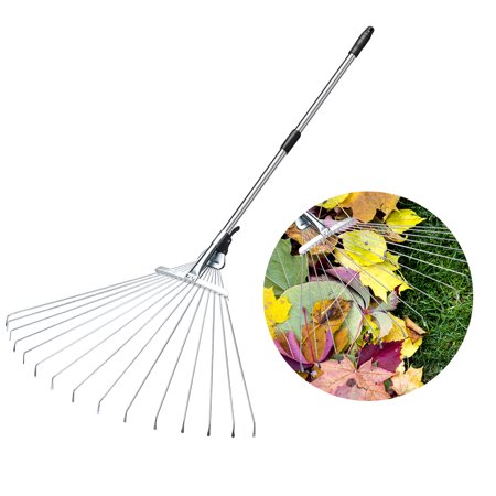 Garden Leaf Rake, 65" Adjustable Folding Leaves Rake Tool