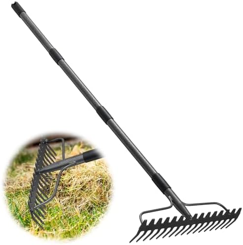 Garden Leaf Rake with 77 Inch Handle, Heavy Duty 17 Inch Wide Metal ...