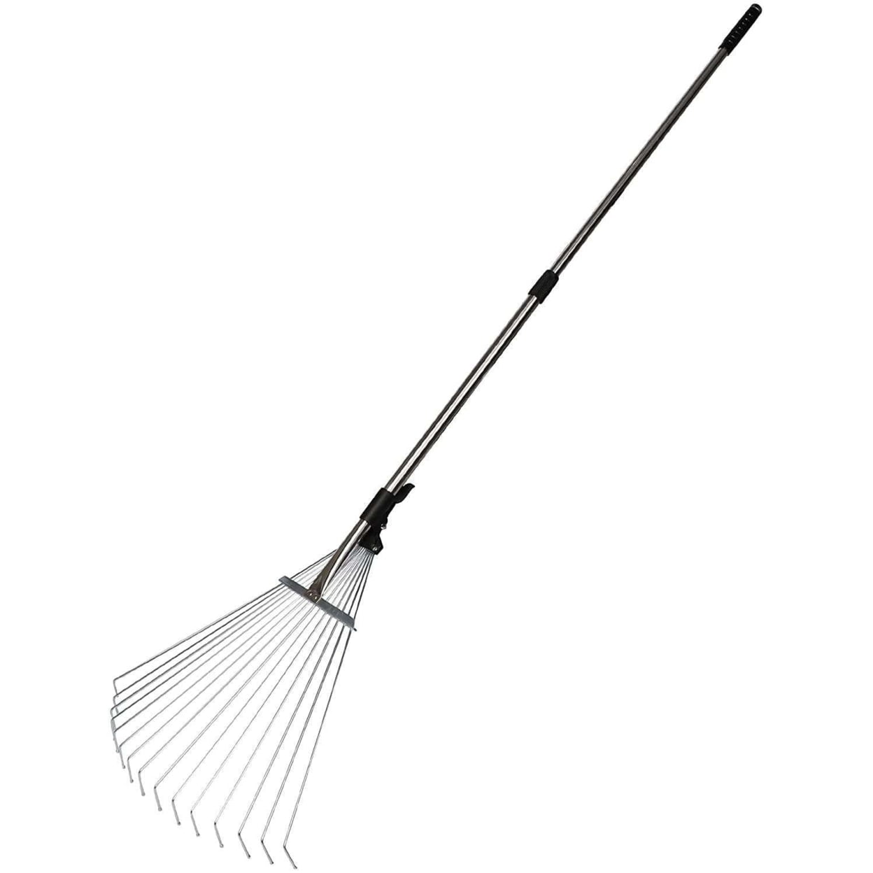 Garden Leaf Rake Adjustable Lightweight 62.6". Telescopic Metal Rake