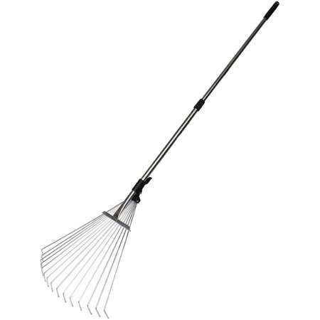 Garden Leaf Rake Adjustable Lightweight 62.6". Telescopic Metal Rake