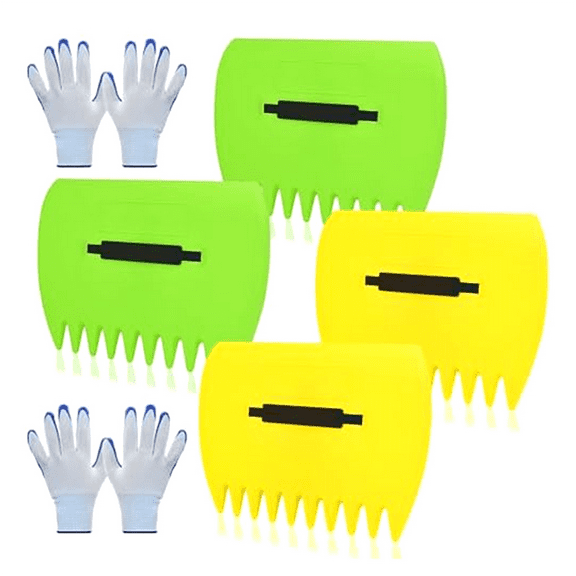 Garden Leaf Scoops & Gloves Set, 2 Pairs Adjustable-Handle Claws