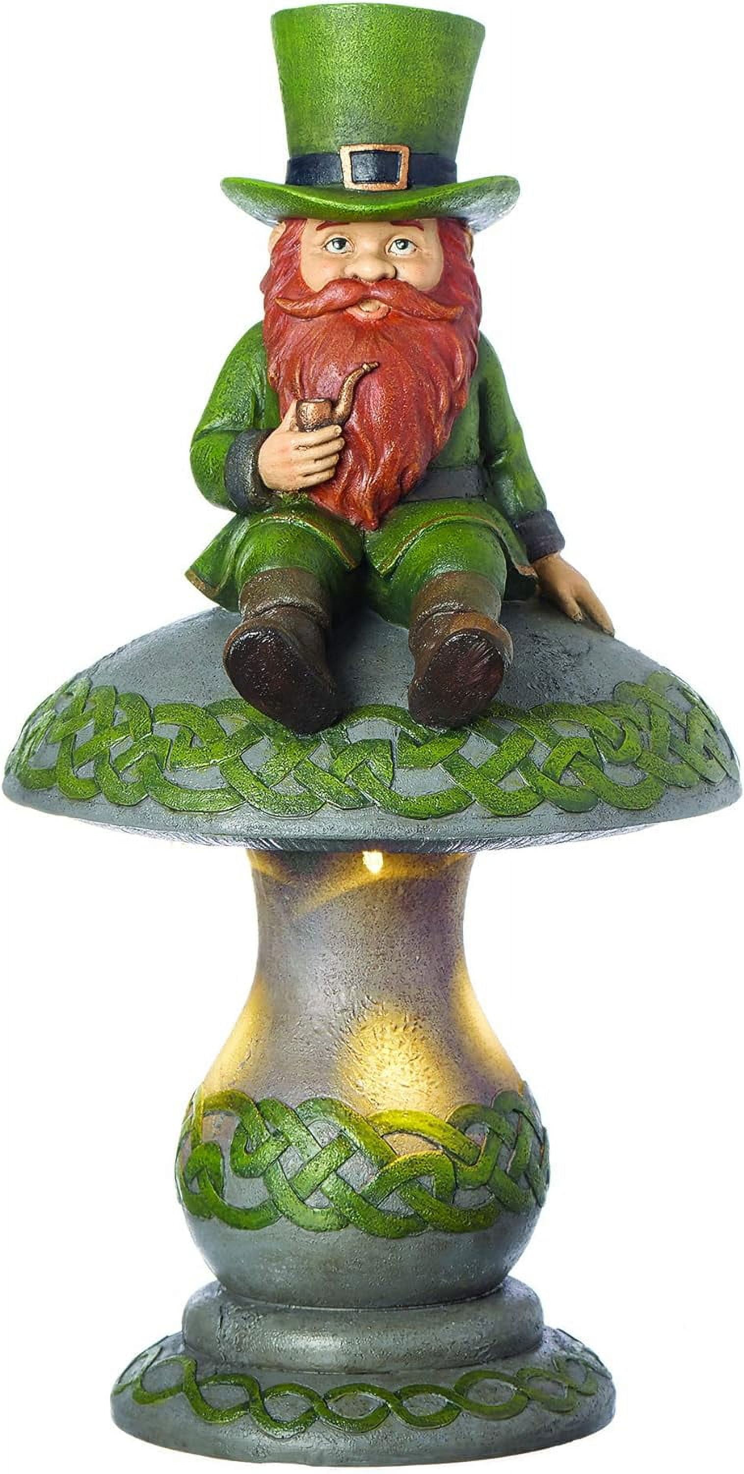 Garden Leprechaun On Mushroom Garden Statue, 16.75" H, Irish