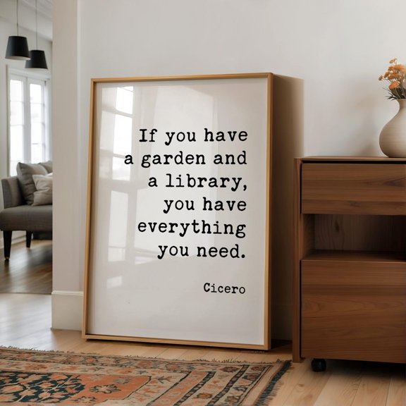 Garden Library Cicero Quote Inspirational Typography Quote Wall Art Decor Unframed Paper Print
