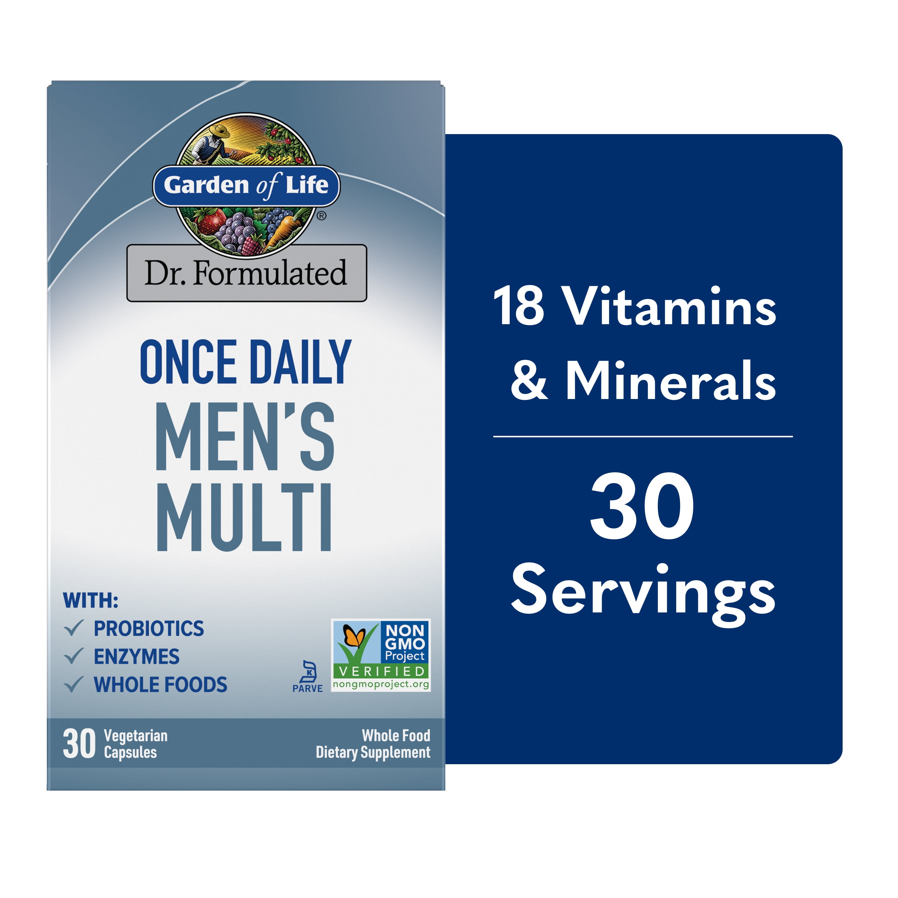 Garden of Life Dr. Formulated Once Daily Mens Health Fermented Multivitamin with Wholefoods, Probiotics, Enzymes, and Immune Support, Vegetarian and Gluten Free, 30 Capsules