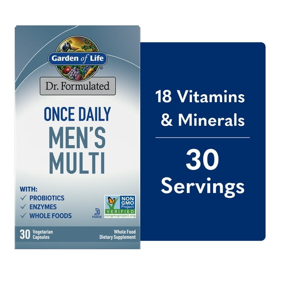 Garden of Life Dr. Formulated Once Daily Mens Health Fermented Multivitamin with Wholefoods, Probiotics, Enzymes, and Immune Support, Vegetarian and Gluten Free, 30 Capsules