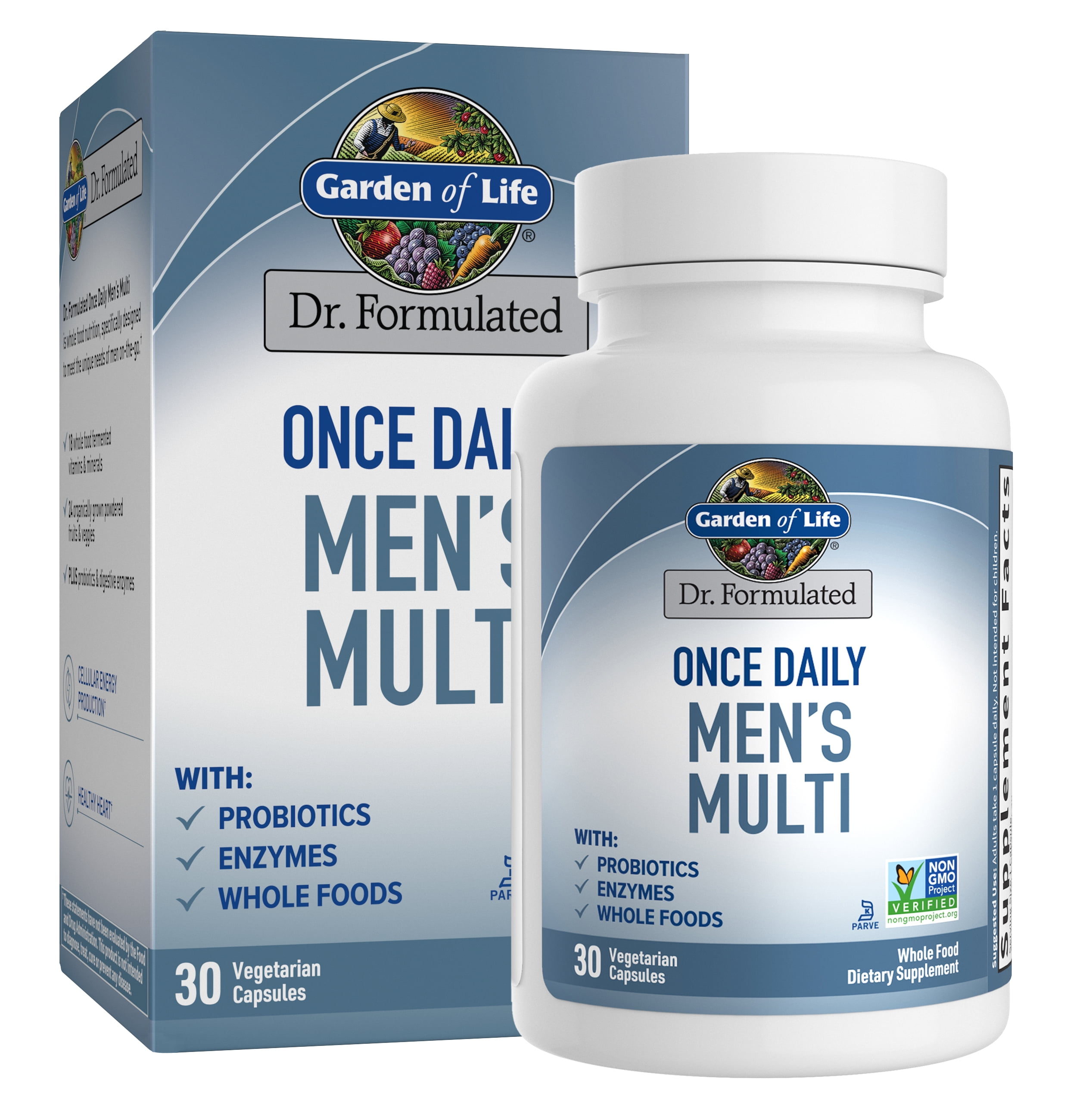 Garden of Life Dr. Formulated Once Daily Mens Fermented Multivitamin with Wholefoods, Probiotics and Enzymes, 30ct