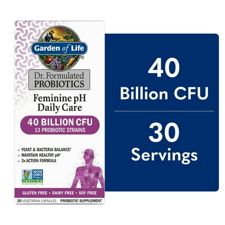 Garden of Life Dr. Formulated Feminine pH Daily Care Probiotic, 40 Billion CFU, 13 Strains, Vaginal Health & pH Balance Support, 30 Capsules​
