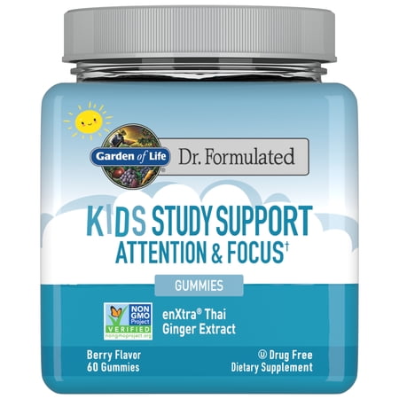 Garden of Life Dr. Formulated Kids Study Support Attention & Focus Gummies - Drug Free Supplement - Apple Flavored with Thai Ginger Extract, 30 Day Supply