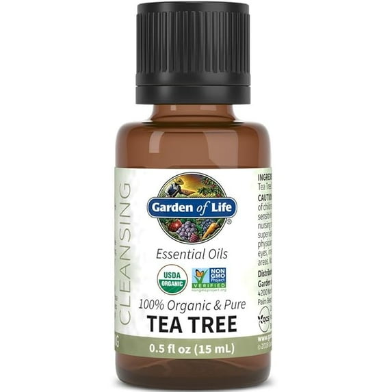 Garden of Life Essential Oil, Tea Tree 0.5 fl oz (15 mL), USDA Organic & Pure, Clean, Undiluted & Non-GMO - for Diffuser, Aromatherapy, Meditation - Cleansing, Refreshing, Purifying