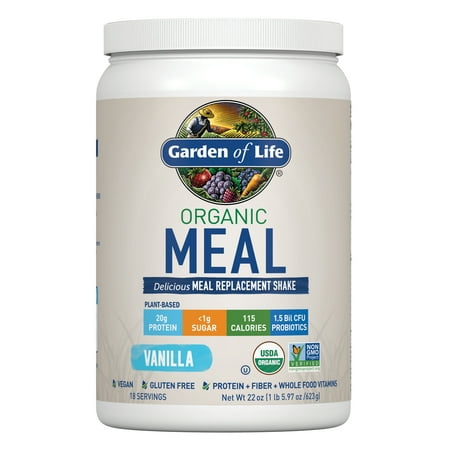 Garden of Life Organic Meal Replacement Shake - 20g Protein per serving, Vanilla Flavored with less than 1g Sugar - Gluten Free & Vegan with Fiber and Whole Food Vitamins