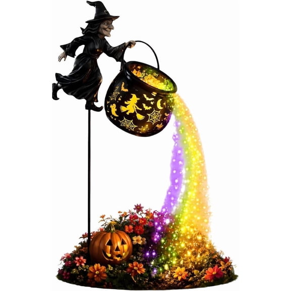 Garden Light Halloween Witch Cauldron Garden Light,Solar Powered Outdoor Decorations with LED Glow, for Yard Lawn Patio Decor