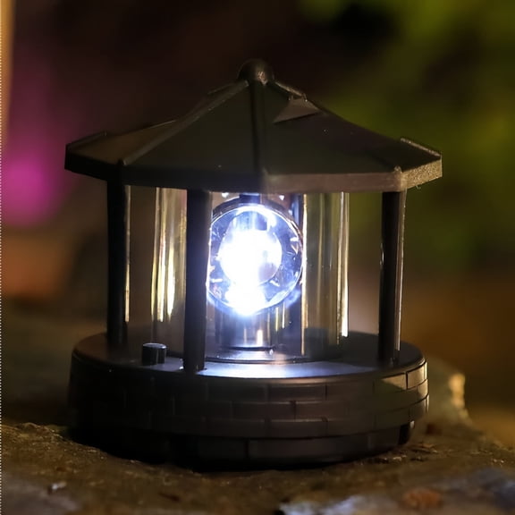 Garden Lights Solar Powered,Solar Powered Garden Lights,Solar Lighthouse, Rotating Outdoor Waterproof LED Solar Light Beacons Tower Decorative(Black)