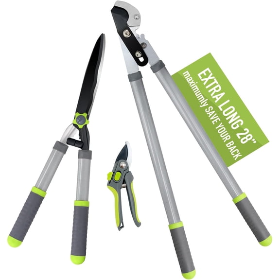 Garden Loppers Pruning She, Updated 3PCS Hedge Clippers Combo Set, Branch Cutter with Compound Action, Chops Thick High Branch Ease, Professional Tree Trimmer Set Heavy Duty