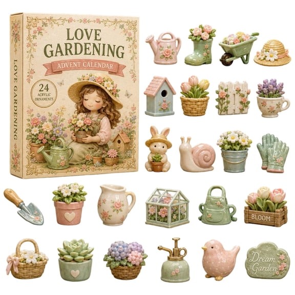 Garden Lover Advent Calendar 2026, 24 Days Christmas Countdown Box with 2D Acrylic Plant and Garden Tool Ornaments, Countryside Holiday Decor, 24 Pcs