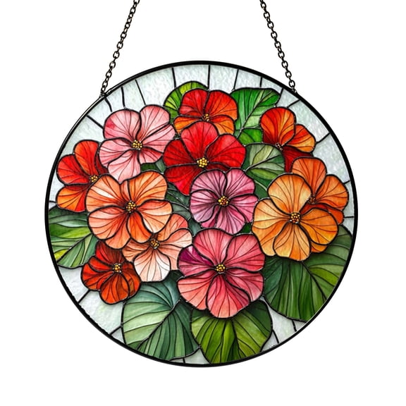 Garden Lover Geranium Glass Suncatcher Window Hanging, Stained Glass Style Flower Art