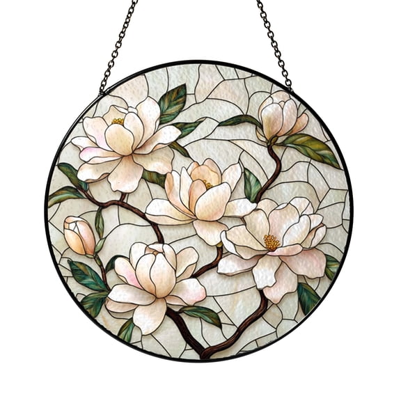 Garden Magnolia Glass Suncatcher – Decorative Home Window Hanging