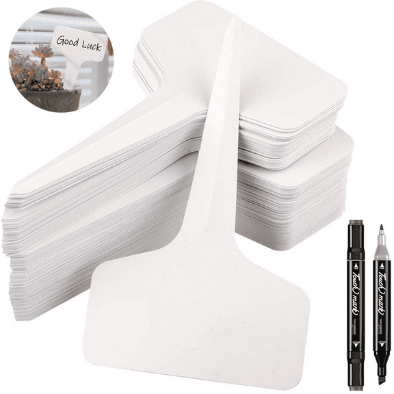 Garden Markers Plant Labels, 100Pcs T-Type Plant Tags Outdoor Garden Sign Reusable Waterproof Plant Marker for Nursery Flowers Potted with Permanent Marking Pen