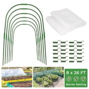 Garden Mesh Netting & Hoops Kit, 8 x 26 FT Plant Cover with Bracket for Vegetable Plants Fruits Flowers Greenhouse