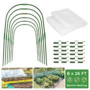 Garden Mesh Netting & Hoops Kit, 8 x 26 FT Plant Cover with Bracket for Vegetable Plants Fruits Flowers Greenhouse