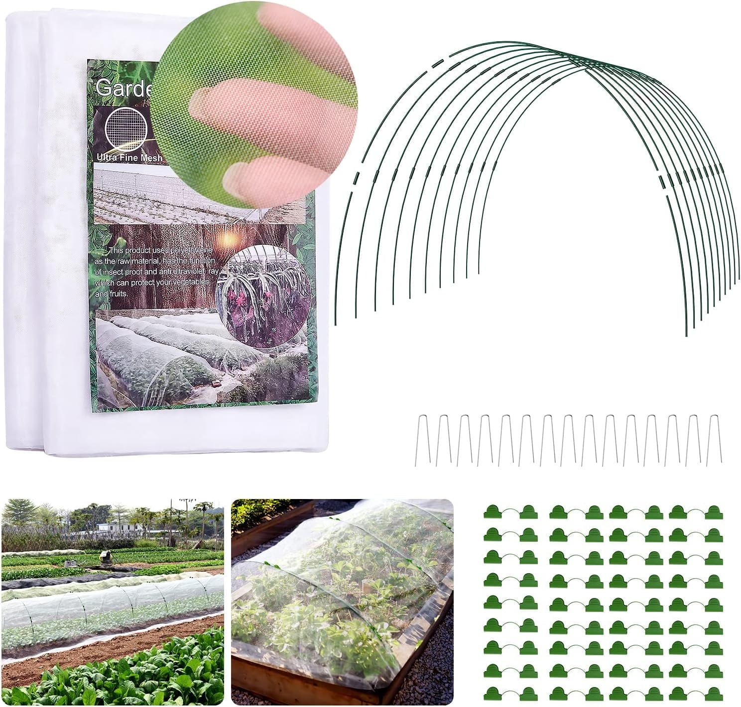 Garden Mesh Netting Kit, Mesh Netting Protection for Vegetables/Fruits/Flowers/Plants, Garden Netting Pest Barrier for Greenhouse/Garden/Raised Bed,  10ft x 33ft