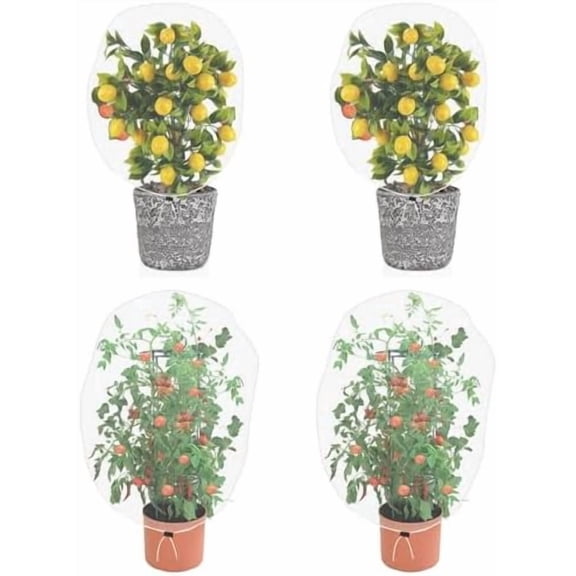 4 Pack Drawstring Plant Cover Net, 3.3x2.6 ft Garden Mesh Barrier for Fruit Trees Vegetables Flowers, Anti Insect Bird Protection