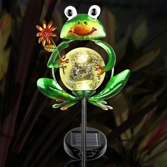 Garden Metal Frog Shape Solar Decorative Light, Waterproof Pile Light, 2ft, Auto On/Off Solar Light for Lawn, Backyard, Patio, Pathway