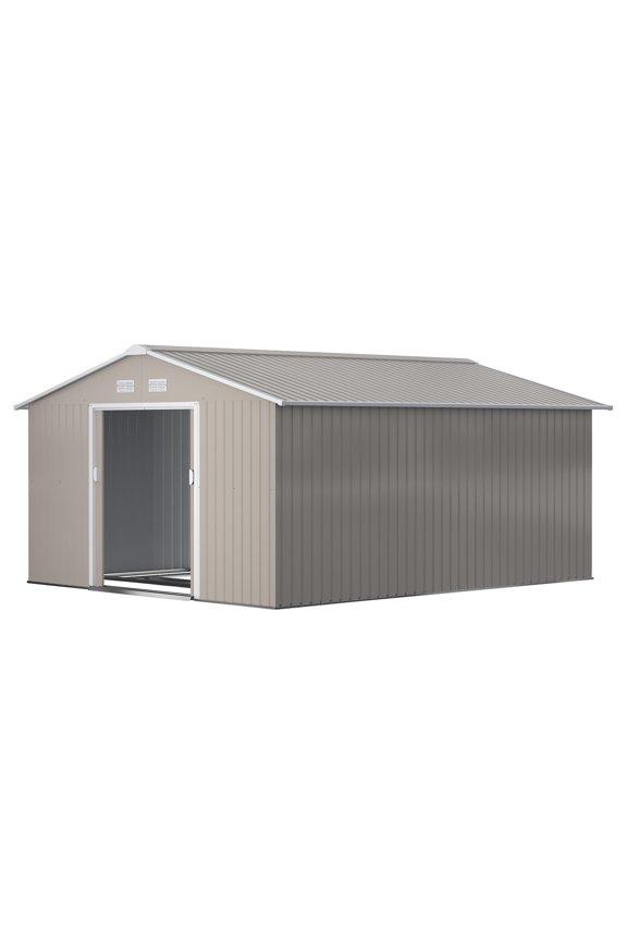 Garden Metal Shed, Storage Shed Utility Storage with Double Locking Doors for Bike, Yard Tools, Light Gray