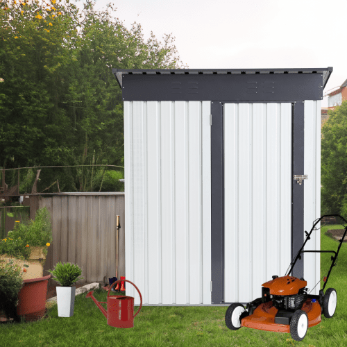 Garden Metal Storage Lifter Shed Gray White 5X3X6Ft Outdoor Storing Tools