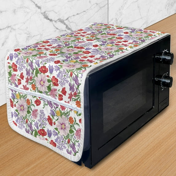 Garden Microwave Oven Cover, Feminine Composition of Flowers Nostalgic Vintage Arrangement Fresh Spring Season, Water Resistant Organizer with Pockets for Kitchen, 36" x 12", Multicolor, by Ambesonne