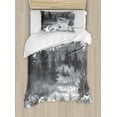 thumbnail image 1 of Garden Mist Duvet Cover Set, Greyscale Design Watercolor Hand Painted Image of Forest, Decorative 2 Piece Bedding Set with 1 Pillow Shams, Twin Size, Grey Dark Grey and White, by Ambesonne, 1 of 3