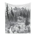 thumbnail image 1 of Garden Mist Soft Flannel Fleece Throw Blanket, Greyscale Design Watercolor Hand Painted Image of Forest, Cozy Plush for Indoor and Outdoor Use, 70" x 90", Grey Dark Grey and White, by Ambesonne, 1 of 5