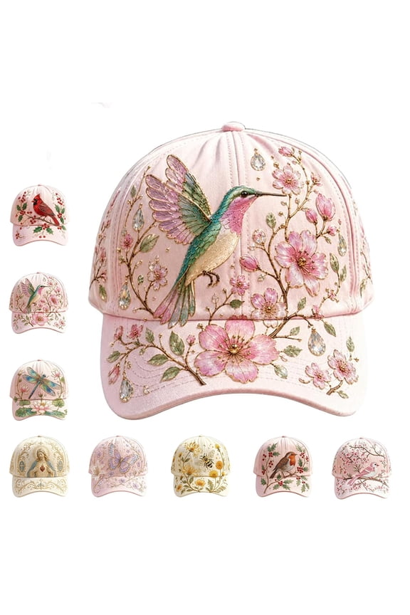 Garden Morning Cap, Bee & Bloom Baseball Hat, Adjustable Cotton Hummingbird Flowers, Lightweight Breathable for Outdoor
