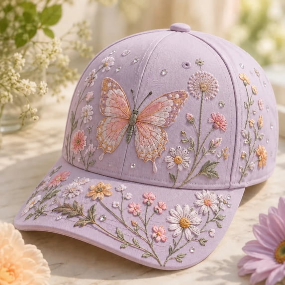 Garden Morning Cap Botanical Cottagecore Hat for Women Adjustable Breathable Gift for Gardeners Women Light Purple