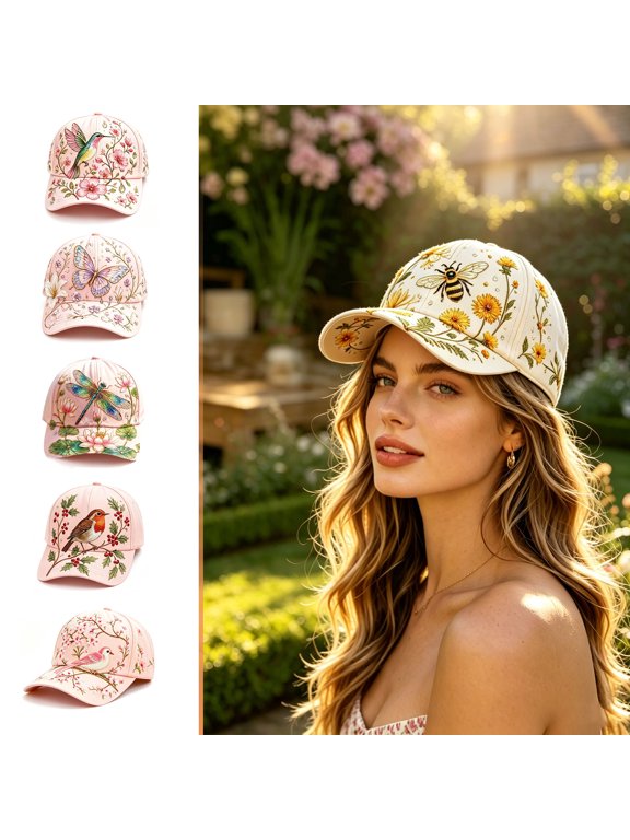 Garden Morning Cap Vintage Floral Printed Baseball Cap, Multistyle Floral Animal Sacred Heart Design Adjustable Trucker Cap, New Cottagecore Outdoor Casual Dad Hat for Men Women, Hummingbird