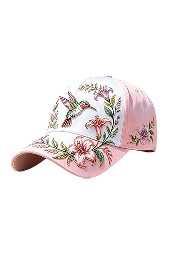 Garden Morning Floral Embroidered Baseball Cap Color Block Patchwork Rose Sun Hat Breathable Casual Sun Hat For Outdoor Sport(Pink-23Cm)