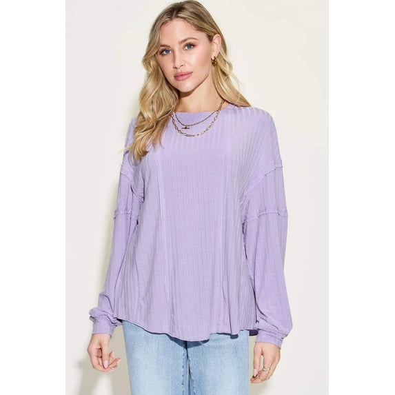 Garden Naked Full Size Ribbed Round Neck Long Sleeve T-Shirt