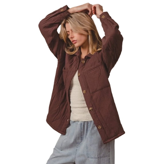 Garden Naked Quilted Wrinkle Gauze Long Sleeve Shacket