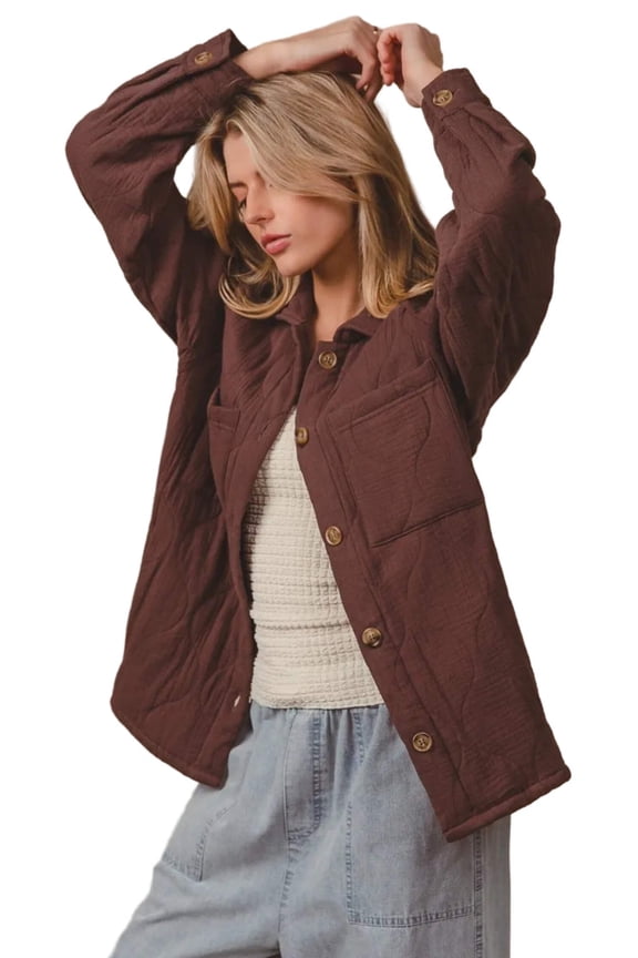 Garden Naked Quilted Wrinkle Gauze Long Sleeve Shacket