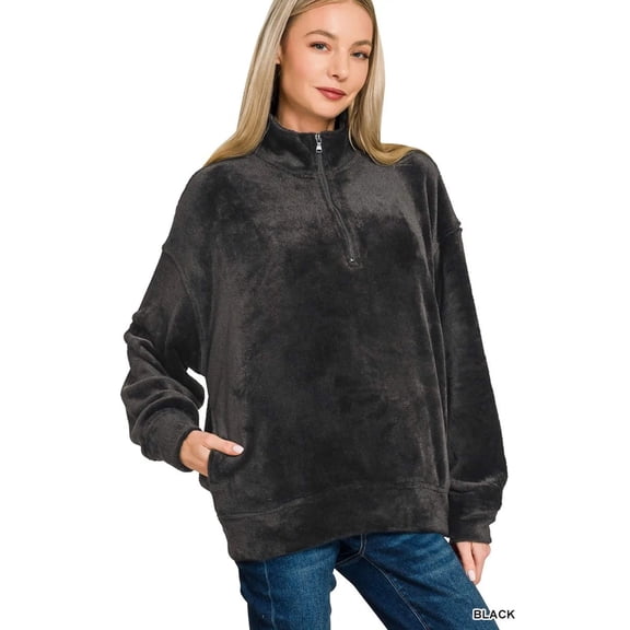 Faux Fur Half Zip Pocket Pullover