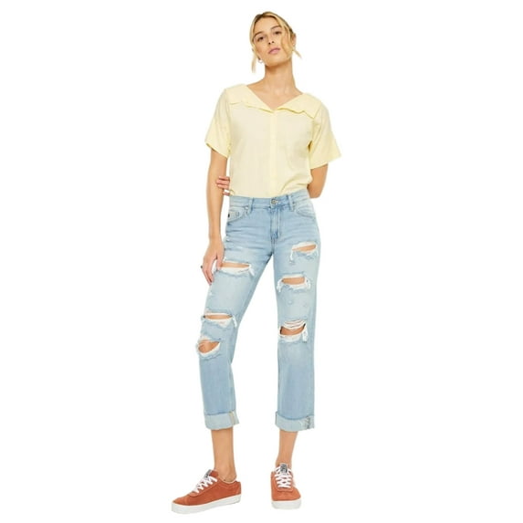 Mid Rise Distressed Boyfriend Jeans