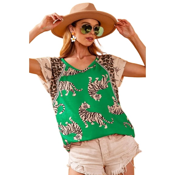 Garden Naked Tiger Printed Jersey Block T-Shirt with Aztec Trim