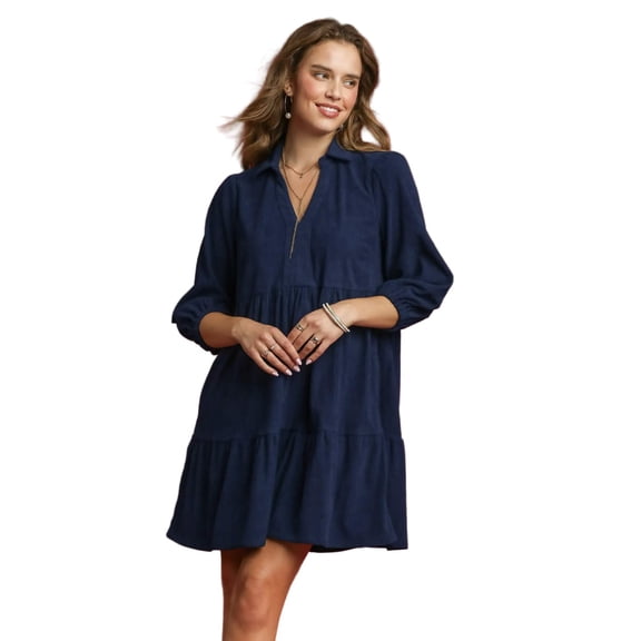 Garden Naked Umgee Tiered Corduroy Mini Dress with Balloon Sleeves