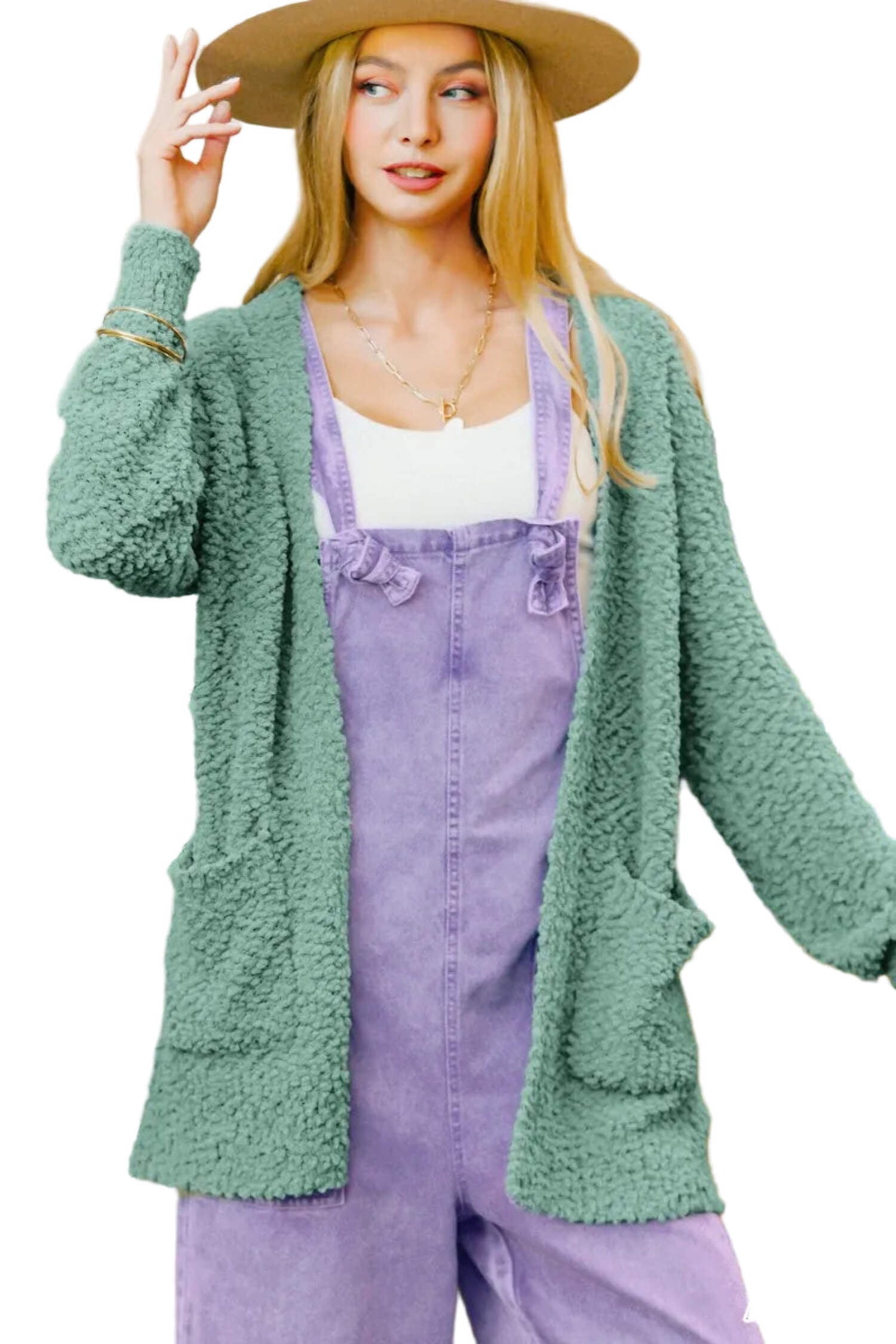 Zenana Long Sleeve Popcorn Sweater Cardigan with Pockets main image 0